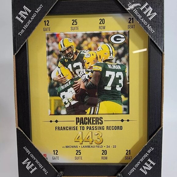 Highland Mint Green Bay Packers Aaron Rogers Franchise Record Framed Ticket NEW - Picture 1 of 5